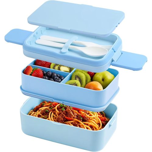 Ershi-Boîte À Déjeuner Bento Empilable 2 En 1,1960 Ml,2 Couches 4 Compartiments,Anti-Fuite Pour Adultes Et Enfants,Boîte À Goûter [230]