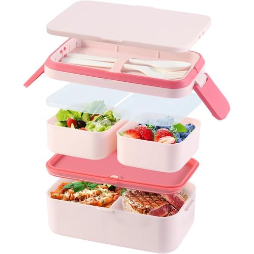 Ershi-Boîte À Déjeuner Bento Empilable 2 En 1,1960 Ml,2 Couches 4 Compartiments,Anti-Fuite Pour Adultes Et Enfants,Boîte À Goûter [228]