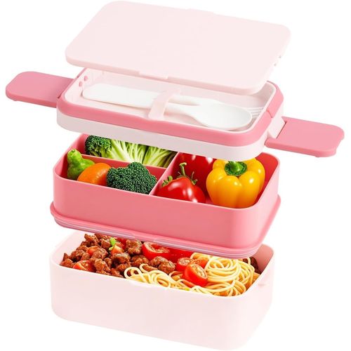 Ershi-Boîte À Déjeuner Bento Empilable 2 En 1,1960 Ml,2 Couches 4 Compartiments,Anti-Fuite Pour Adultes Et Enfants,Boîte À Goûter [227]