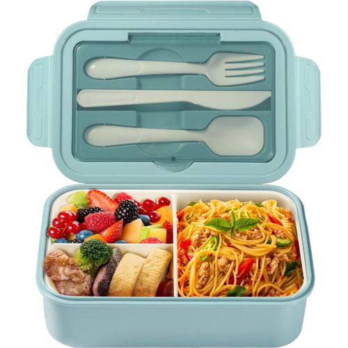 Ershi-Lunch Box, Bento Lunch Box Enfant Adulte Boîte 1400ml Avec 3 Compartiments, Conception Sans Fuite Lunchbox Avec Couverts, Po[9]