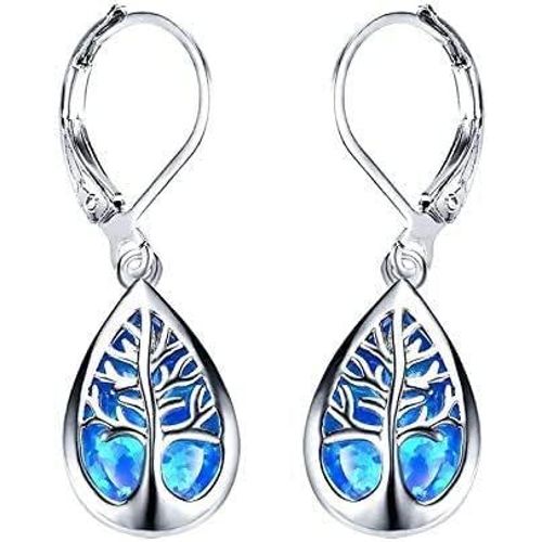 Ershi-925 Bijoux En Argent Sterling Exquis Eau Goutte D'eau Bleue Feu Feu Vie D'opale Arbre Pangle Boucles D'oreilles Pour Femmes[332]