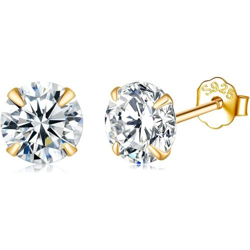 Ershi-Boucles D'oreilles Femme En Argent 925 Avec Zircone Cubique, Clous D'oreilles Rondes Couleur Argent/Or Jaune/Or Rose, Diamèt[1083]