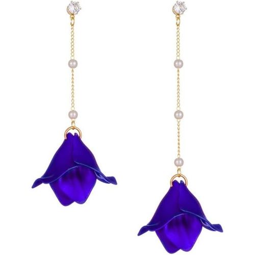Ershi-Boucles D'oreilles Femme Argent 925 Boucles D'oreilles Rose Acrylique Pétales En Perles Longues Pendantes Boucles D'oreilles[1081]