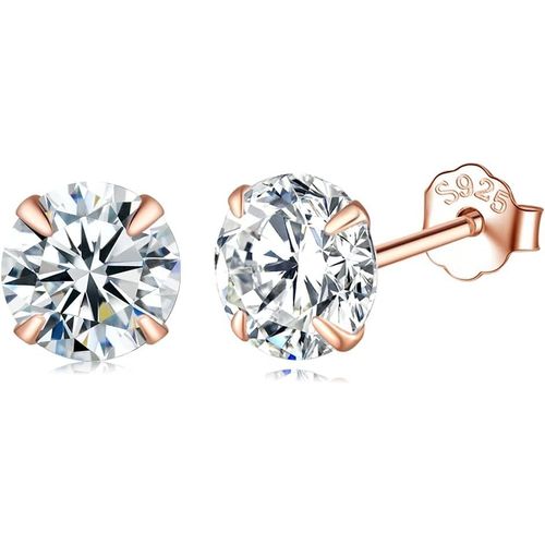 Ershi-Boucles D'oreilles Femme En Argent 925 Avec Zircone Cubique, Clous D'oreilles Rondes Couleur Argent/Or Jaune/Or Rose, Diamèt[1084]