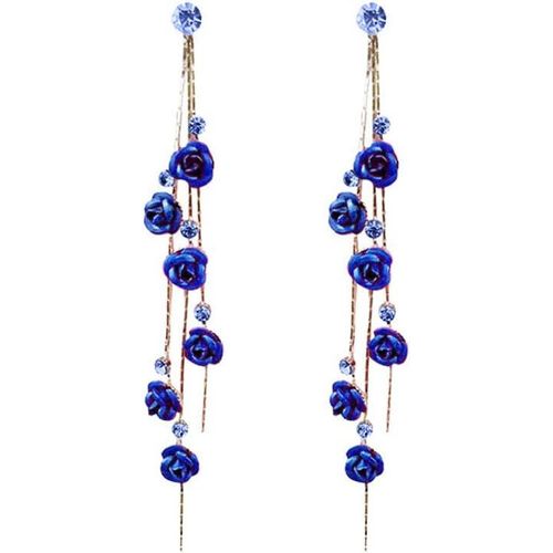 Ershi-Boucles D'oreilles Femme Argent 925 Boucles D'oreilles Rose Pétale Longues Pendantes Boucles D'oreilles Avec Zircon Élégant [325]