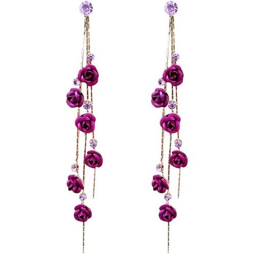 Ershi-Boucles D'oreilles Femme Argent 925 Boucles D'oreilles Rose Pétale Longues Pendantes Boucles D'oreilles Avec Zircon Élégant [326]