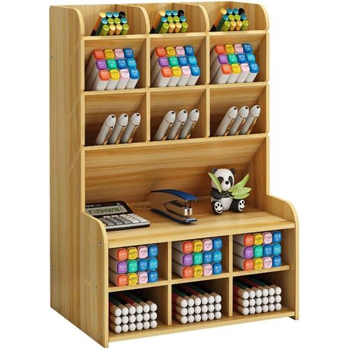 Ershi-Organiseur De Bureau En Bois, Grande Capacité, Boîte De Rangement Pour Fournitures De Bureau, Maison Et École (B15-Couleur C[142]