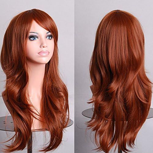 Kalanka-28"" 70 Cm Auburn Cosplay Bouclé Perruque Femme, Brun Rouge Longue Ondulée Synthétique Cheveux Cosplay Wig Anime Parti Halloween Perruques