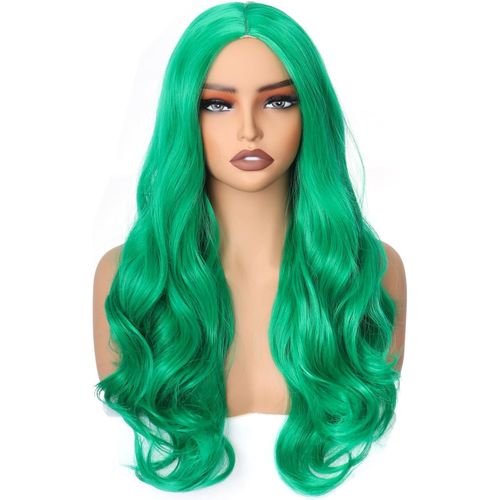 Kalanka-Colorful Panda 60 Cm - Perruque Synthétique Bouclée Ondulée Pour Femme - Partie Centrale Complète - Résistante À La Chaleur - Pour Halloween - Costume De Cosplay - Vert