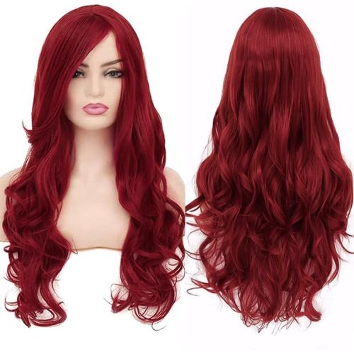 Kalanka-32"" 80 Cm Rouge Foncé Cosplay Bouclé Perruque Femme, Longue Ondulée Synthétique Cheveux Cosplay Wig Anime Parti Halloween Perruques
