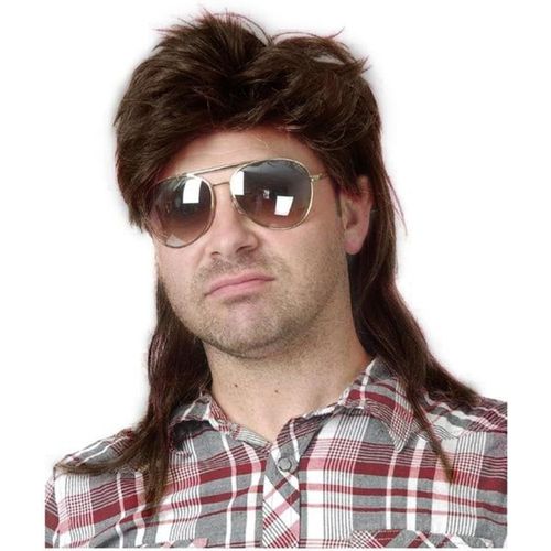 Kalanka-Hommes Mullet Perruque 70 's 80 Vintage Cosplay Costume Perruque Rock Disco Fantaisie Perruque Brun
