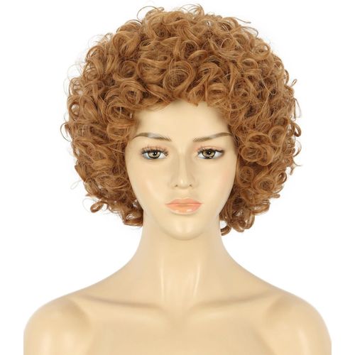 Kalanka-Perruque Afro Courte Brune Bouclée Frisée Pour Les Femmes Perruque Des Années 70 80 Disco Hippie Rocker Pour Carnaval Halloween Costume Déguisement Party