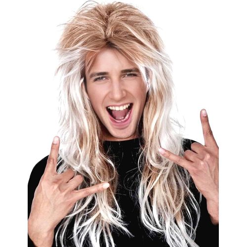 Kalanka-Perruque Vokuhila Pour Homme - Style Punk Rock - Style Punk Rock - Pour Homme - 30 Cm De Long - Blanc Mélangé - Style Punk Rock - Cosplay Halloween - Costume De Fête