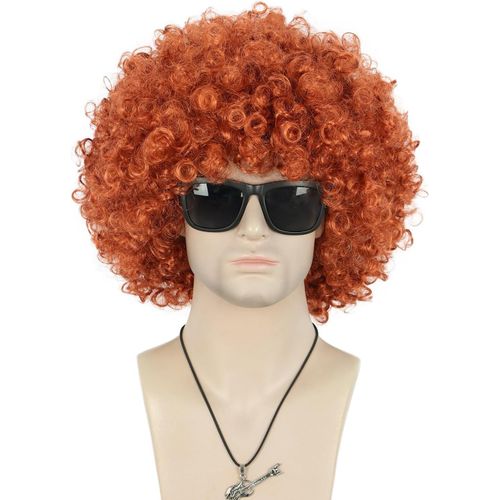 Kalanka-Perruque Afro Des Années 60 70 Et 80 Pour Adulte Unisexe Perruque Courte Bouclée Frisée Orange Cheveux Synthétique Disco Rocker Hippies Pour Carnaval Halloween Costume Déguisement Party