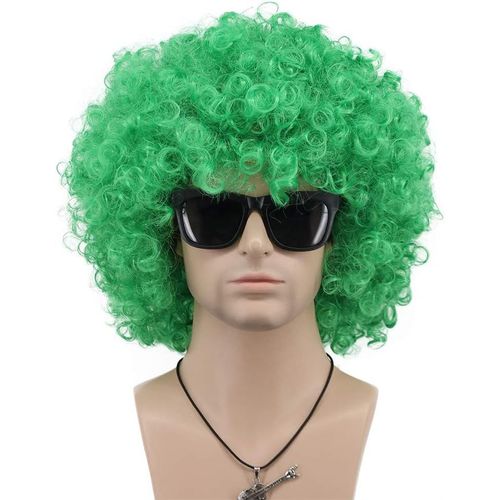 Kalanka-Perruque Afro Des Années 60 70 Et 80 Pour Adulte Unisexe Perruque Courte Bouclée Frisée Verte Cheveux Synthétique Disco Rocker Hippies Pour Carnaval Halloween Costume Déguisement Party