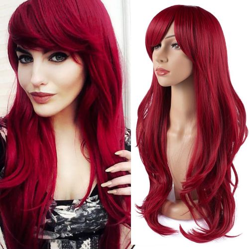 Kalanka-28"" 70 Cm Vin Rouge Cosplay Bouclé Perruque Femme, Longue Ondulée Synthétique Cheveux Cosplay Wig Anime Parti Halloween Perruques