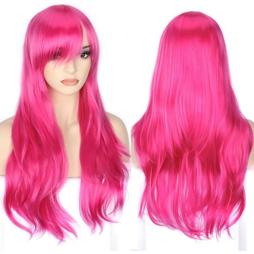 Kalanka-28"" 70 Cm Rose Rouge Cosplay Bouclé Perruque Femme, Longue Ondulée Synthétique Cheveux Cosplay Wig Anime Parti Halloween Perruques
