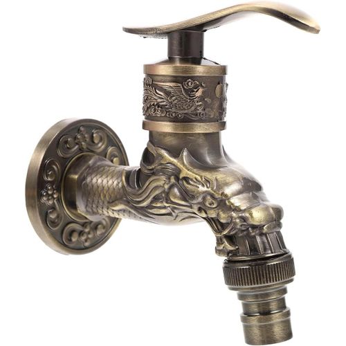 KALANKA-Antique Cuivre Dragon Sculpté Robinet, Robinet Vintage Antique de Jardin, Montage Mural RéTro en Laiton, pour Machine à Laver, Salle de Bain, Exterieur Jardin, Montage Murale
