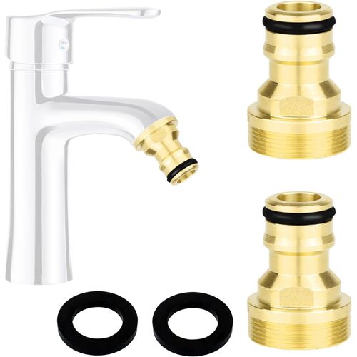 KALANKA-Adaptateur Robinet Tuyau Arrosage Connecteur Nez de Robinet Laiton M24 Adaptateur Robinet Cuisine pour 2 Pièces et Raccords de Tuyau D'arrosage Rapide Raccord Universel pour Robinet (Dorée)