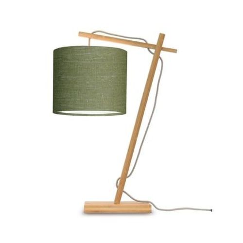 Lampe De Table Bambou/Lin Vert H46cm