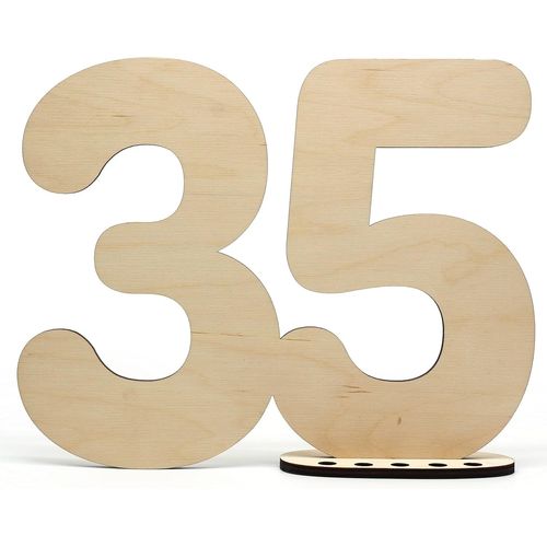 Kalanka-Livre D'or Décoratif En Bois - Chiffre 35 - À Écrire Soi-Même Comme Cadeau Avec Support Et Bougeoir D'anniversaire - Pour Décoration D'anniversaire De 35 Ans, 35 Ans D'anniversaire Ou Mariage