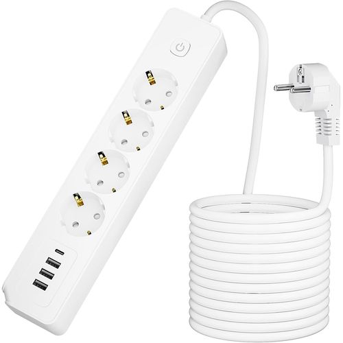 KALANKA-Multiprise 4 Prises avec 1 Port USB C,3 Port USB A Multiprises Electrique 3680W 16A avec Cable 1.8m pour Smartphone, Maison, Bureau