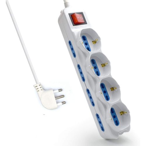 KALANKA-ew3929 Fiche Barre (Italien), 12 Prises, 4 Prises Univers Albu 10/16 A avec fiche Schuko, 8 Break 10/16 A, \u2013 Interrupteur Lumineux, câble 1,5 m avec fiche 16 A Italienne, Blanc