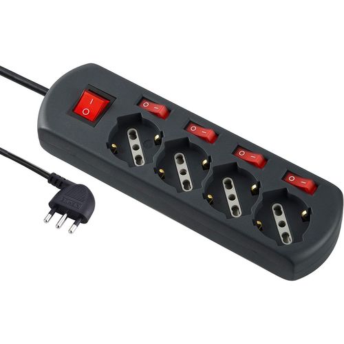 KALANKA-61912 Multiprise 4 Places multiprises Schuko, 4 interrupteurs indépendants, 4 Prises universelles, câble de 1,5 m, Noir