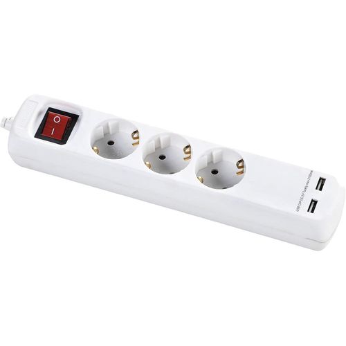 KALANKA-199433 199433-Base 3 enchufes Con interruptor + 2 USB 1,4m Cable, Blanc