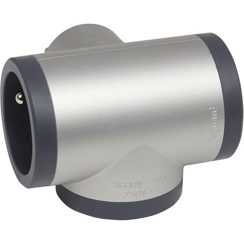 KALANKA-LEGRAND - Fiche Multiprise Triplite - 3 Prises Latérales en T avec Terre - Sécurité Enfant Intégrée - Alu et Gris Foncé