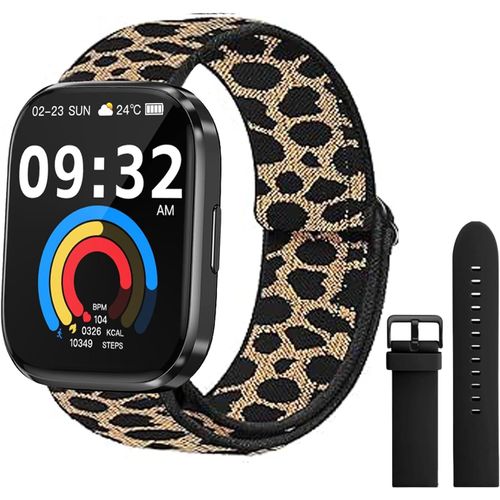 Kalanka-Montre Connectée Homme Femme, 2.1"" Smartwatch Avec 113+ Modes Sportifs, Etanche Ip68 Montre Connectée Sport Avec Podometre/Cardio/Moniteur De Sommeil Pour Ios/Android¿Imprimé Léopard Profond¿