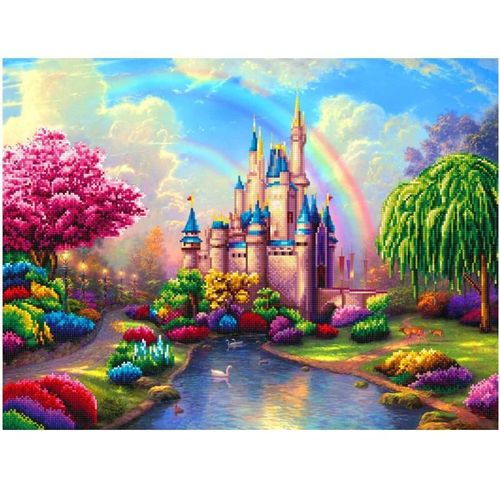 Magnifique Chateau De Formes Mixtes, Strass, Peinture Diamant Ronde En Cristal ¿¿ Faire Soi-M¿ºme, 12 X 16 Pouces