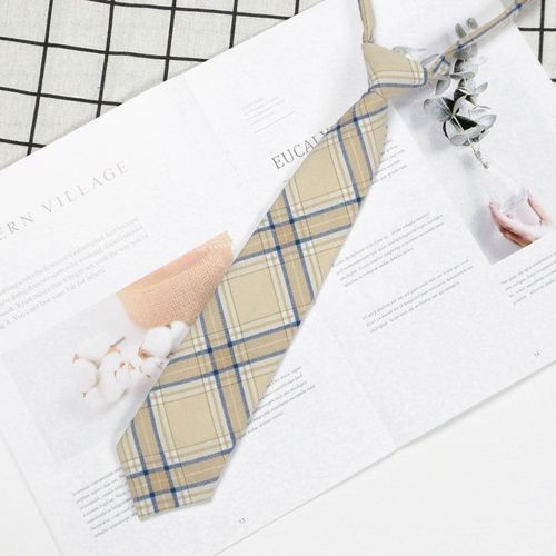 Chemise Japonaise ¿¿ Carreaux, Cravate Multifonctionnelle, Col D¿¿Coratif, Style Universitaire (Mod¿¿Le A2901 Beige)