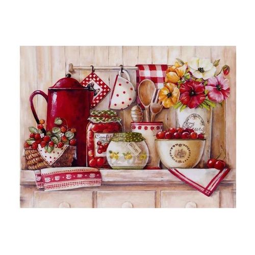 Peinture Diamant 5d ¿¿ Faire Soi-M¿ºme, Pots De Fruits Et Paniers De Fleurs, Broderie Diamant, D¿¿Coration De Salle ¿¿ Manger, Nature Morte, 30,5 X 40,6 Cm