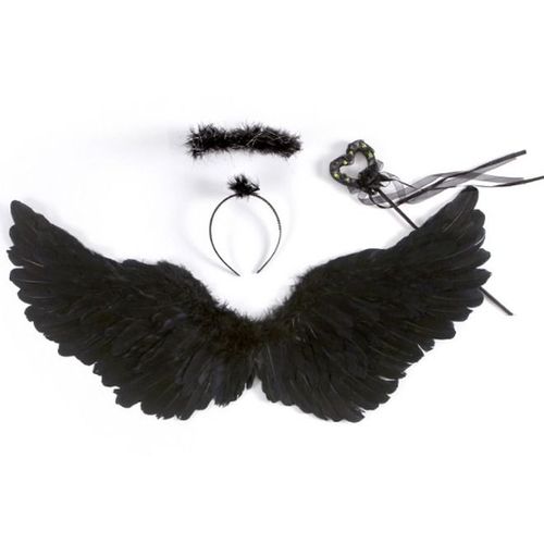 Ailes D'ange Noir Et Halo De Mascarade Red Star - Ailes D'ange Noir Pour Enfants - Costume D'halloween Pour Femmes Costume D'ange D¿¿Chu Halloween Pour Femmes Avec Bandeau Noir
