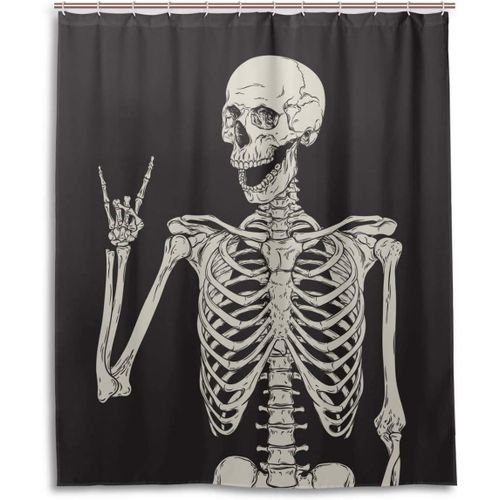 Rock And Roll Skull Skeleton Bone Love Music Rideau De Douche 60 W X 72 H Pouces Polyester Imperm¿¿Able, Sugar Candy Skull Day Of Dead Sur Fond Noir Rideau De Douche Pour Salle De Bain