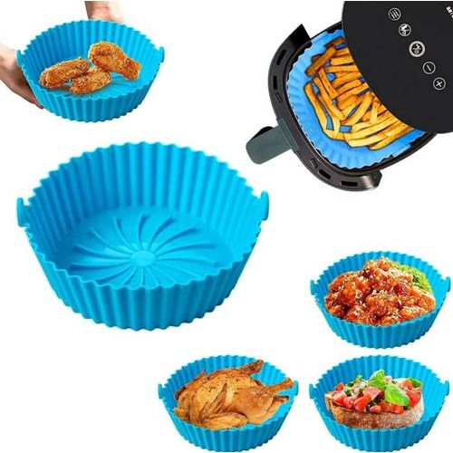 Panier D'accessoires Pour Friteuse À Air Bleu, 2 Pièces, Poêle En Silicone, Doublure En Papier D'huile Pour Friteuse À Air, Moule À Gâteau De Remplacement