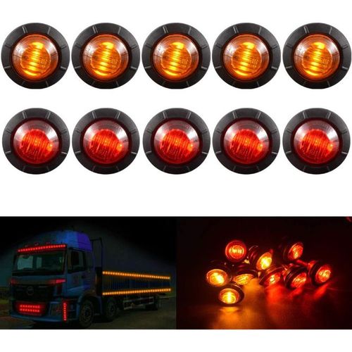 Feux De Gabarit Avant Et Arrière Ronds À Led De 3/4"", Étanches, 24 V, Pour Voiture Et Camion (5 Pièces Orange + 5 Pièces Rouges)