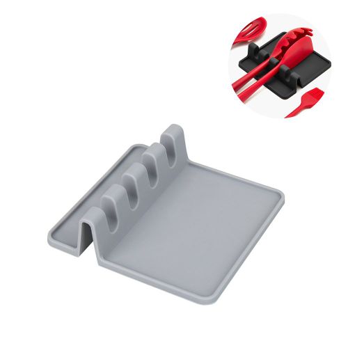 Repose-cuillère pour cuisinière avec égouttoir résistant à la chaleur, repose-ustensiles et porte-cuillère gratuits, gris