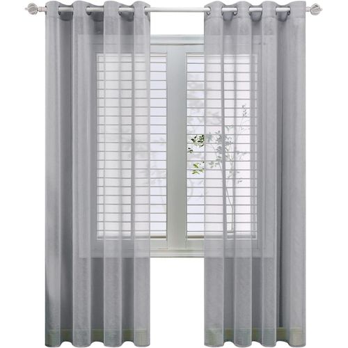 Lot De 2 Rideaux En Voile Gris Effet Lin 150 X 250 Cm (Largeur X Hauteur) - Rideaux À ?Illets Semi-Transparents Pour Décoration De Chambre À Coucher, Salon Ou Cuisine