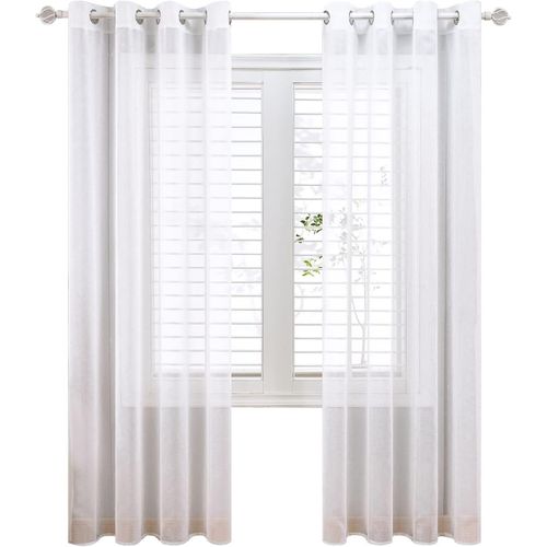 Lot De 2 Rideaux En Voile Gris Effet Lin 150 X 250 Cm (Blanc) - Rideaux À ?Illets Semi-Transparents Pour Décoration De Chambre À Coucher, Salon, Cuisine
