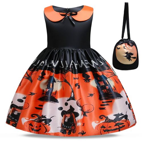 120 Cm, Vêtements D'halloween, Jupe Imprimée De Sorcière Jack-O'-Lantern, Costumes De Jeu De Rôle Pour Enfants
