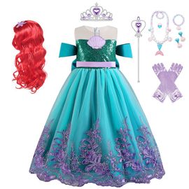 Costumes De Noël, (120 Cm) Robe De Princesse Sirène 8 Pièces Pour Filles, Robe De Princesse Robe De Soirée De Banquet Élégante De Style Européen Et Américain
