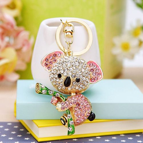 1 Porte-Clés Pendentif Koala Incrusté De Strass, Porte-Clés De Voiture, Breloque De Sac (Rose)