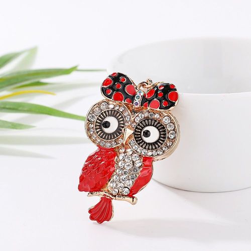 1 porte-clés hibou en strass, ornements magnifiques, porte-clés de sac à main en cristal (rouge)