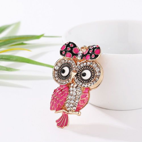 1 porte-clés en strass en forme de hibou, ornement magnifique, porte-clés de sac à main en cristal (rose rouge)