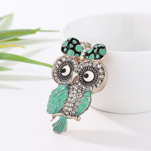 1 porte-clés hibou en strass, ornement magnifique, porte-clés de sac à main en cristal (vert)