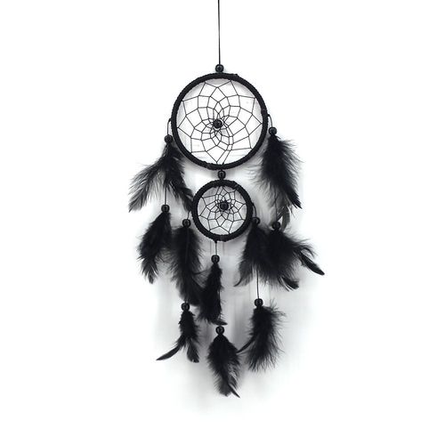 Noir-Capteur De Reves En Plumes, Grand Attrape Rêve Avec 2 Cercles Pour Chambre Maison Décoration Tenture Murale Mobile Decoratif Filles Enfants Cadeau