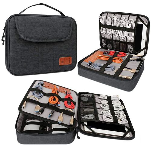 Étui de rangement pour câbles, chargeurs, souris, adaptateurs d'ordinateur, pochette de transport pour petits appareils électroniques et accessoires - Noir