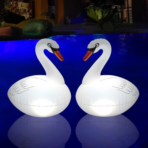 2Pcs Lumières de Piscine Cygne¿35.5*48cm¿, Lumière de Piscine Flottante IP68 Imperméable, pour Piscine,Party